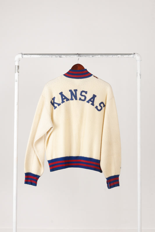 Vintage 50's University Of Kansas 'Jayhawks Chainstitched Logo' Boa Fleece Jacket