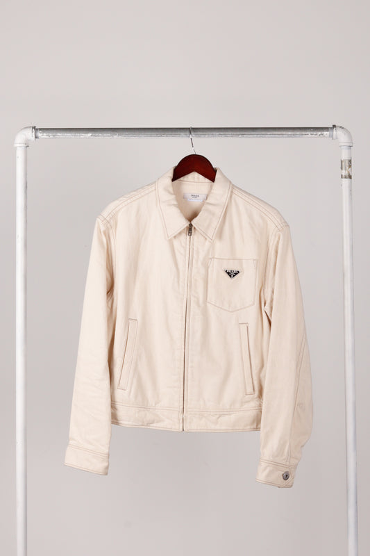 Prada SS22 'Logo Plaque' Washed Denim Jacket Natural (2022)