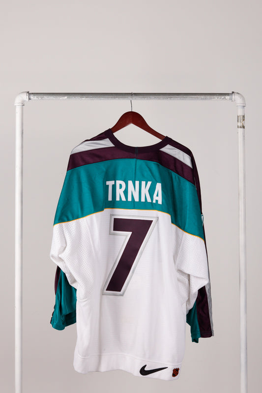 Vintage 1997 Nike Mighty Ducks of Anaheim 'Pavel Trnka 97 NHL Game One Japan' Jersey