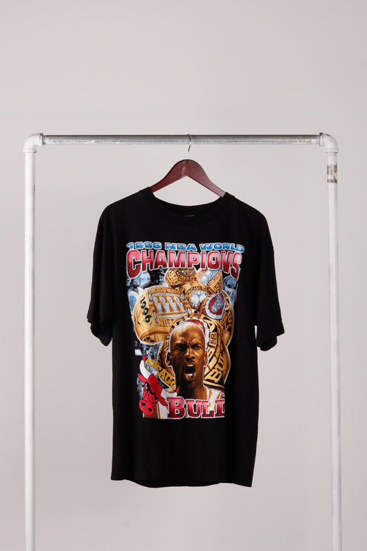 Vintage 1998 Chicago Bulls '98 NBA World Champions Jordan Rings' Rap T-Shirt