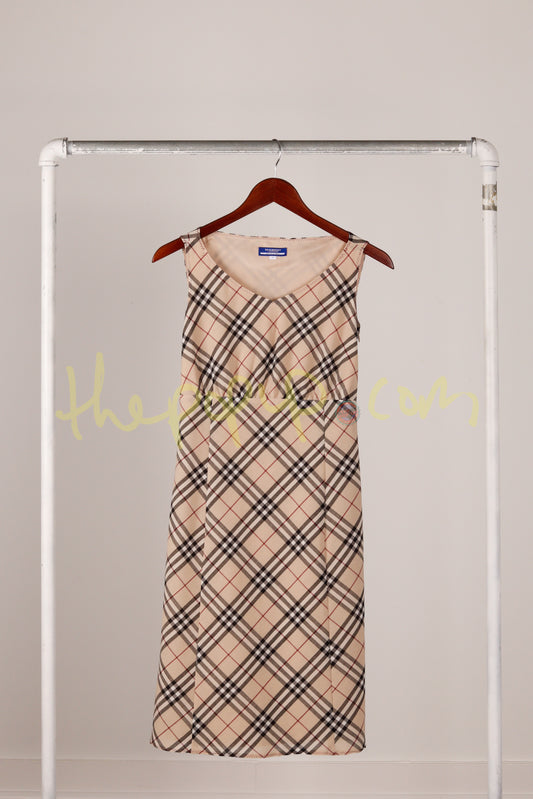 90's Burberry Blue Label 'Nova Plaid Check' Maxi Dress