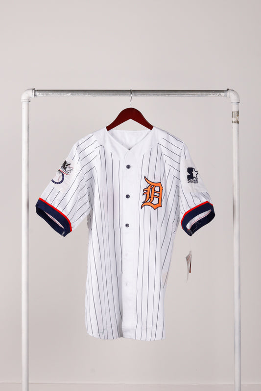 Vintage 90's Starter Detroit Tigers 'Pinstripe' Baseball Jersey White