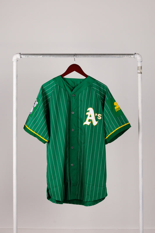 Vintage 90's Starter Oakland Athletics 'Pinstripe' Baseball Jersey Green