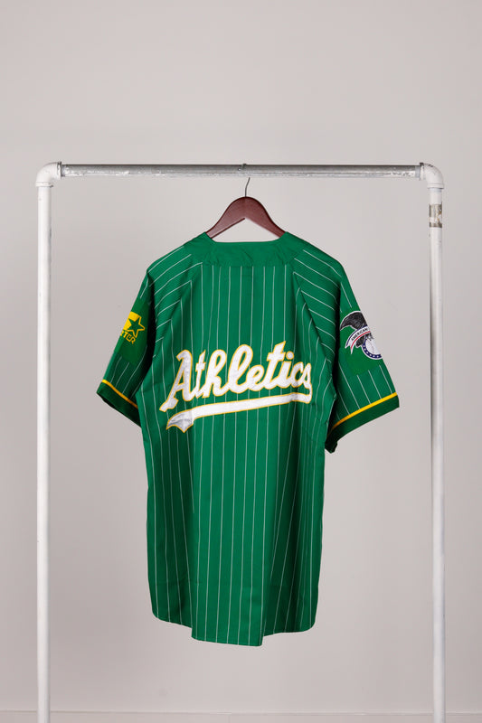 Vintage 90's Starter Oakland Athletics 'Pinstripe' Baseball Jersey Green