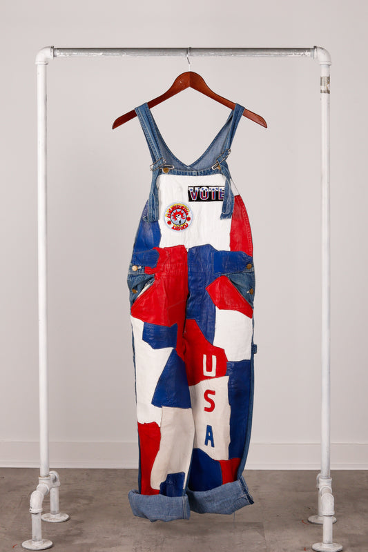 Vintage 1970's Lee Jeans' Custom Leather Paneled Grateful Dead' Denim Overalls