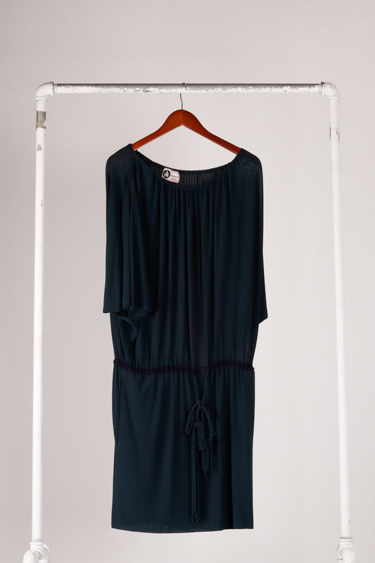 90's Lanvin 'Drop Waist' Maxi Dress Navy