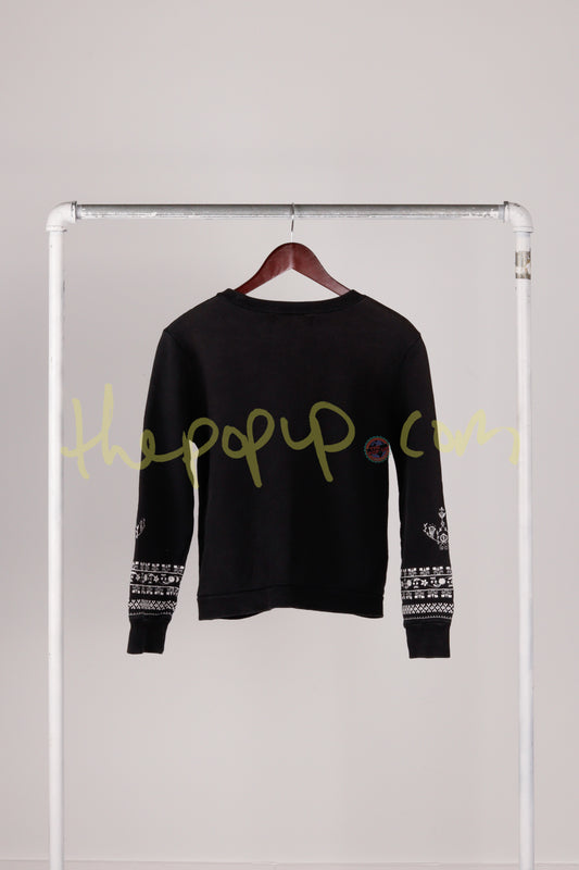 Vintage 90's Karine Relacher 'Nordic Embroidered' Crewneck Black