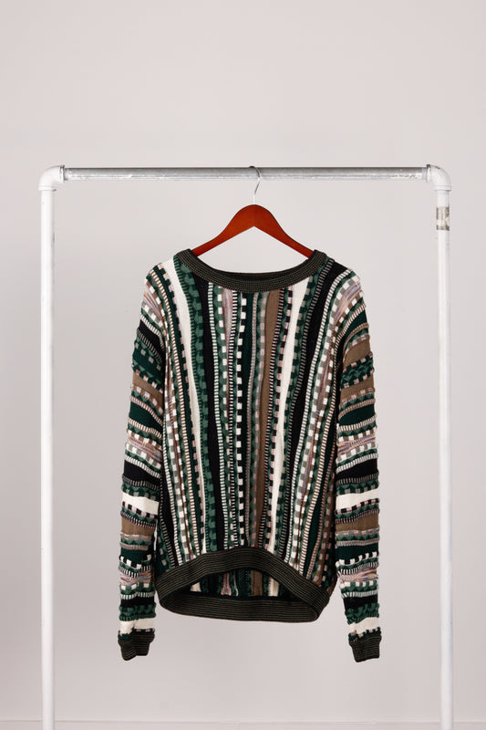 Vintage 90's Protege Collection 'Multi Pattern' Knit Sweater Green