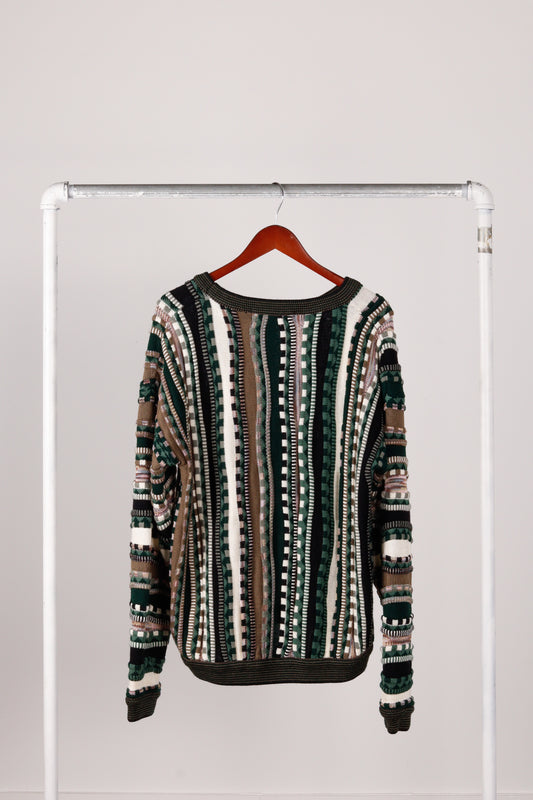 Vintage 90's Protege Collection 'Multi Pattern' Knit Sweater Green