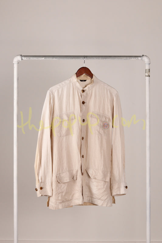 Lanvin SS08 'Banded Collar' Linen Chore Coat Beige (2008)