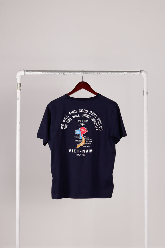 Beams Heart SS21 'Vietnam Embroidery Printed' Tee Navy (2021)