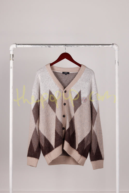 Beams Heart FW22 'Argyle Shaggy' Cardigan Grey (2022)