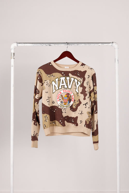 Vintage 90's Navy 'Collegiate Logo' Crewneck Desert Camo